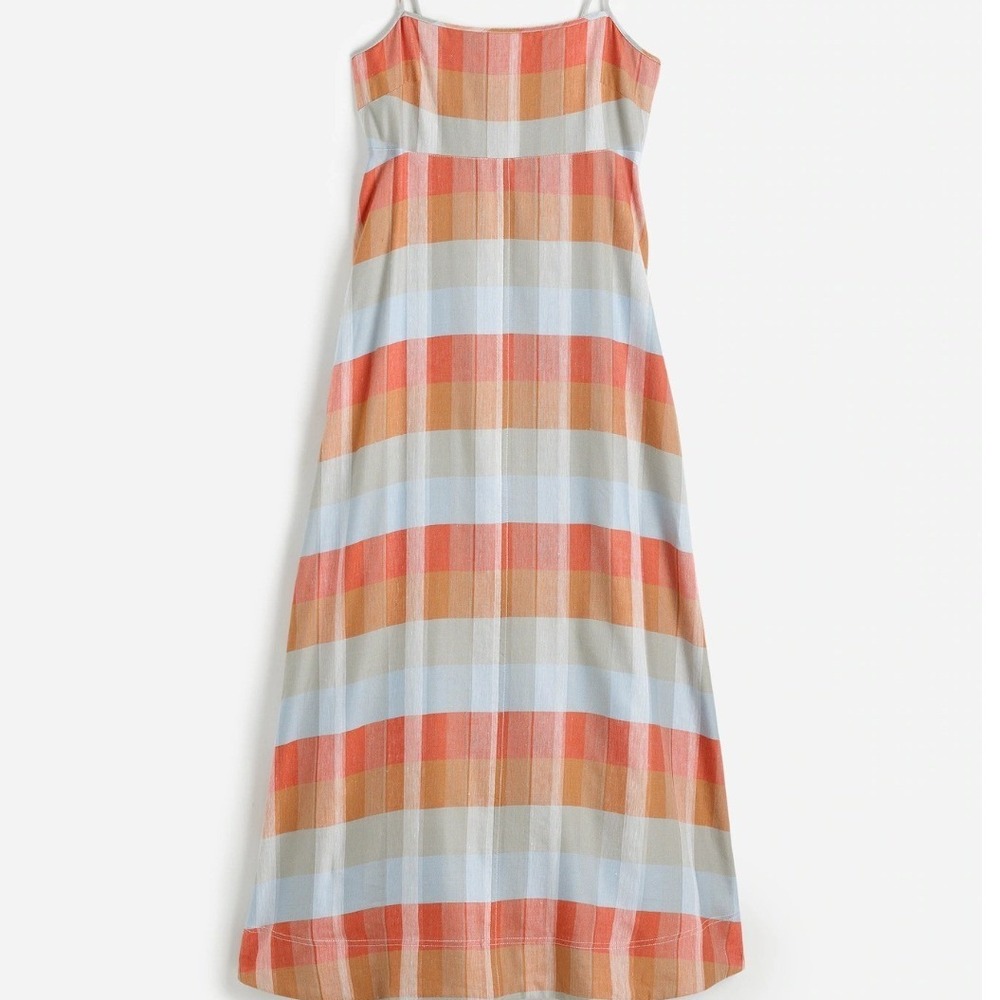 Madewell Cami Maxi Dress Women XXL Orange Blue Plaid Linen Cotton NV473 NWT